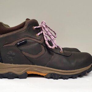 Timberland Boys Size 6 Waterproof Hiking Boots Dark Brown/Gray Mt Madsen A141B